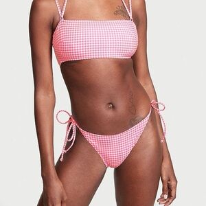 Victorias Secret White & Pink Gingham Brazilian Tie Bikini Bottom